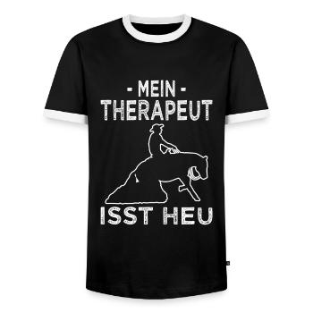 Mein Therapeut isst Heu - Westernreiten - Männer Kontrast-T-Shirt - Schwarz/Weiß - Vorne - AI Model Female 172 light (172cm) & AI Model Male 178 light (178cm)