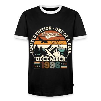December Born 1996 26th birthday gift - Men's Ringer Shirt - black/white - Front - AI Model Female 172 light (172cm) & AI Model Male 178 light (178cm)