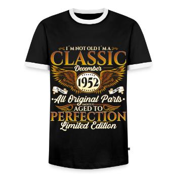 Né en décembre 1952 Cadeau du 70e anniversaire - T-shirt contrasté Homme - noir/blanc - Devant - AI Model Female 172 light (172cm) & AI Model Male 178 light (178cm)