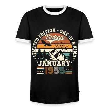 Né en 1955 janvier 68e anniversaire cadeau homme - T-shirt contrasté Homme - noir/blanc - Devant - AI Model Female 172 light (172cm) & AI Model Male 178 light (178cm)