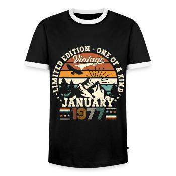 Born 1977 January 46th birthday Gift man - Men's Ringer Shirt - black/white - Front - AI Model Female 172 light (172cm) & AI Model Male 178 light (178cm)