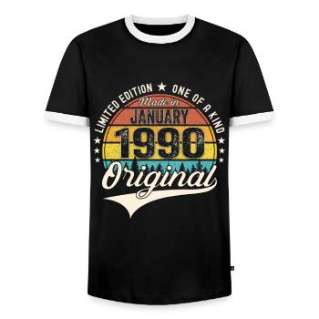 Né le 33 janvier 1990 Homme cadeau - T-shirt contrasté Homme - noir/blanc - Devant - AI Model Female 172 light (172cm) & AI Model Male 178 light (178cm)