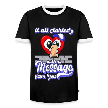 Saint-Valentin - Anniversaire - Carnaval - T-shirt contrasté Homme - noir/blanc - Devant - AI Model Female 172 light (172cm) & AI Model Male 178 light (178cm)