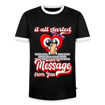 Saint-Valentin - Anniversaire - Carnaval - T-shirt contrasté Homme - noir/blanc - Devant - AI Model Female 172 light (172cm) & AI Model Male 178 light (178cm)