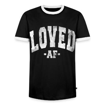 LOVED AF VALENTINE'S DAY TAG SPRUCH MÄNNER FRAUEN - Männer Kontrast-T-Shirt - Schwarz/Weiß - Vorne - AI Model Female 172 light (172cm) & AI Model Male 178 light (178cm)