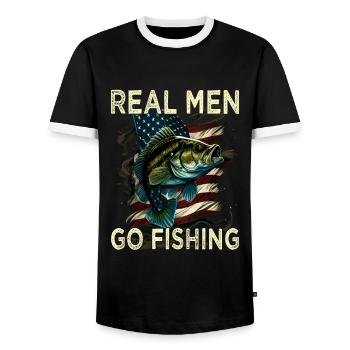 Real Men Go Fishing - Männer Kontrast-T-Shirt - Schwarz/Weiß - Vorne - AI Model Female 172 light (172cm) & AI Model Male 178 light (178cm)