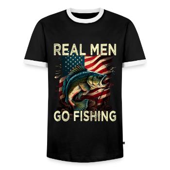 Real Men Go Fishing - Männer Kontrast-T-Shirt - Schwarz/Weiß - Vorne - AI Model Female 172 light (172cm) & AI Model Male 178 light (178cm)