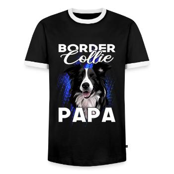 Border Collie Papa - Border Collie Lover - Men's Ringer Shirt - black/white - Front - AI Model Female 172 light (172cm) & AI Model Male 178 light (178cm)