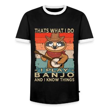 I play Banjo - Gitarre - Männer Kontrast-T-Shirt - Schwarz/Weiß - Vorne - AI Model Female 172 light (172cm) & AI Model Male 178 light (178cm)