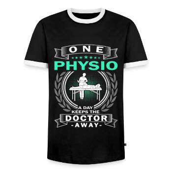 One Physio A Day - Physiotherapist - Men's Ringer Shirt - black/white - Front - AI Model Female 172 light (172cm) & AI Model Male 178 light (178cm)
