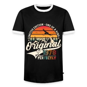 45e anniversaire homme Original April Né en 1978 - T-shirt contrasté Homme - noir/blanc - Devant - AI Model Female 172 light (172cm) & AI Model Male 178 light (178cm)