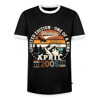 18th birthday man April vintage 2005 vintage - Men's Ringer Shirt - black/white - Front - AI Model Female 172 light (172cm) & AI Model Male 178 light (178cm)