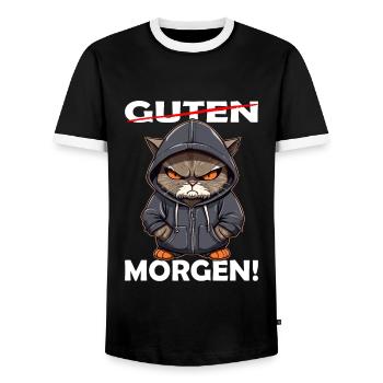 Guten Morgen - sarkastischer ironischer Bürohumor - Männer Kontrast-T-Shirt - Schwarz/Weiß - Vorne - AI Model Female 172 light (172cm) & AI Model Male 178 light (178cm)