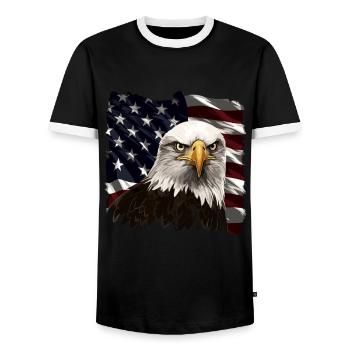 Patriotic USA Eagle | Happy 4th of July - Men's Ringer Shirt - black/white - Front - AI Model Female 172 light (172cm) & AI Model Male 178 light (178cm)