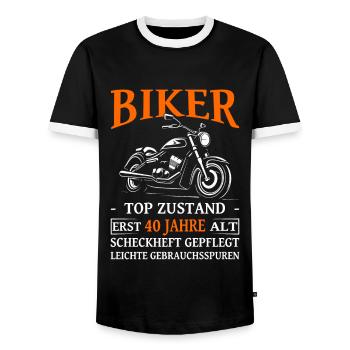 Motorradfahrer & Biker 40. Geburtstag - Männer Kontrast-T-Shirt - Schwarz/Weiß - Vorne - AI Model Female 172 light (172cm) & AI Model Male 178 light (178cm)