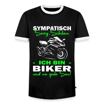 Motorcycle | Motorcyclists & Bikers Talk - Men's Ringer Shirt - black/white - Front - AI Model Female 172 light (172cm) & AI Model Male 178 light (178cm)