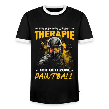Ich brauch keine Therapie ich geh zum Paintball - Männer Kontrast-T-Shirt - Schwarz/Weiß - Vorne - AI Model Female 172 light (172cm) & AI Model Male 178 light (178cm)
