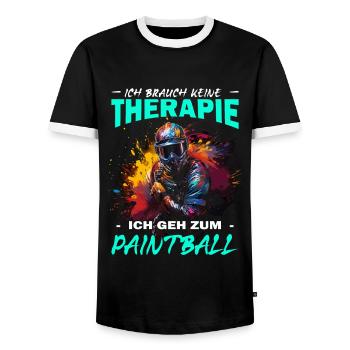 Ich brauch keine Therapie ich geh zum Paintball - Männer Kontrast-T-Shirt - Schwarz/Weiß - Vorne - AI Model Female 172 light (172cm) & AI Model Male 178 light (178cm)