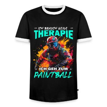 Ich brauch keine Therapie ich geh zum Paintball - Männer Kontrast-T-Shirt - Schwarz/Weiß - Vorne - AI Model Female 172 light (172cm) & AI Model Male 178 light (178cm)
