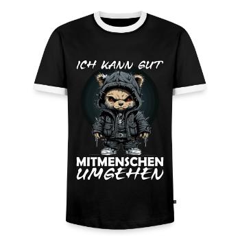 Ich kann gut mit Menschen umgehen - Sarkasmus - Männer Kontrast-T-Shirt - Schwarz/Weiß - Vorne - AI Model Female 172 light (172cm) & AI Model Male 178 light (178cm)