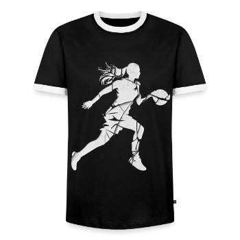 Basket-ball Femme Basketteur Joueur de basket-ball - T-shirt contrasté Homme - noir/blanc - Devant - AI Model Female 172 light (172cm) & AI Model Male 178 light (178cm)
