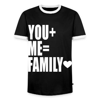 You+Me=Family - Men's Ringer Shirt - black/white - Front - AI Model Female 172 light (172cm) & AI Model Male 178 light (178cm)