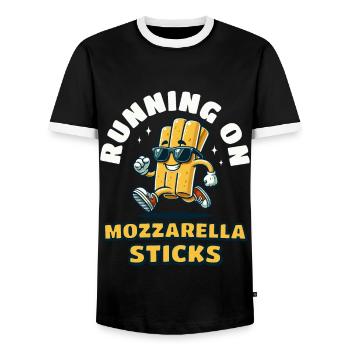 Running On Mozzarella Sticks - Men's Ringer Shirt - black/white - Front - AI Model Female 172 light (172cm) & AI Model Male 178 light (178cm)