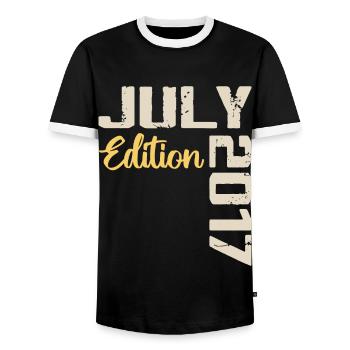 July 2017 Birthday Shirt July 2017 - Men's Ringer Shirt - black/white - Front - AI Model Female 172 light (172cm) & AI Model Male 178 light (178cm)