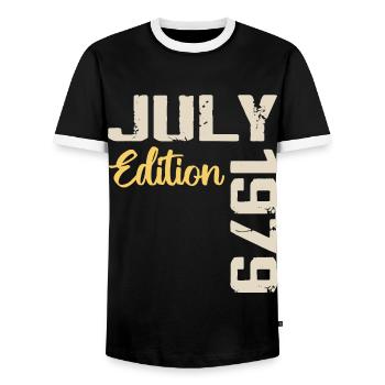 Juillet 1979 Chemise D’anniversaire Juillet 1979 - T-shirt contrasté Homme - noir/blanc - Devant - AI Model Female 172 light (172cm) & AI Model Male 178 light (178cm)