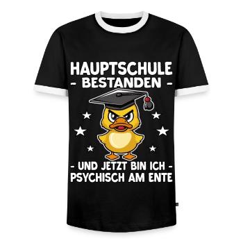 Abschlussklasse | Quali | Hauptschule bestanden - Männer Kontrast-T-Shirt - Schwarz/Weiß - Vorne - AI Model Female 172 light (172cm) & AI Model Male 178 light (178cm)