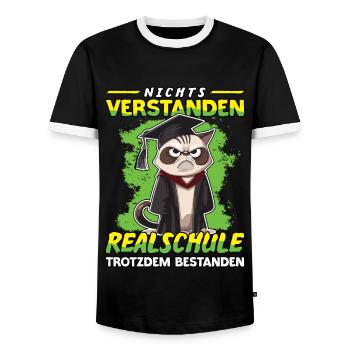 Abschlussklasse Schulabschluss Realschule - Männer Kontrast-T-Shirt - Schwarz/Weiß - Vorne - AI Model Female 172 light (172cm) & AI Model Male 178 light (178cm)