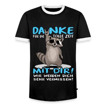 Danke für die tolle Zeit mit dir Waschbär Kollege - Männer Kontrast-T-Shirt - Schwarz/Weiß - Vorne - AI Model Female 172 light (172cm) & AI Model Male 178 light (178cm)