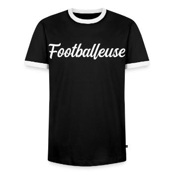 Fußballspieler - Männer Kontrast-T-Shirt - Schwarz/Weiß - Vorne - AI Model Female 172 light (172cm) & AI Model Male 178 light (178cm)