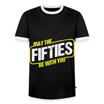 COMME LES ANNÉES 50 POUR ÊTRE AVEC VOUS - 50E ANNIVERSAIRE - T-shirt contrasté Homme - noir/blanc - Devant - AI Model Female 172 light (172cm) & AI Model Male 178 light (178cm)