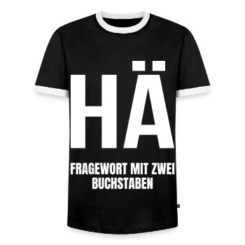 HÄ Fragewort mit zwei Buchstaben - Männer Kontrast-T-Shirt - Schwarz/Weiß - Vorne - AI Model Female 172 light (172cm) & AI Model Male 178 light (178cm)