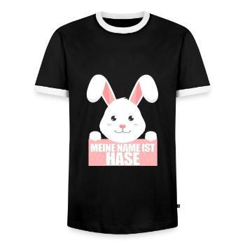 MEIN NAME IST HASE - Männer Kontrast-T-Shirt - Schwarz/Weiß - Vorne - AI Model Female 172 light (172cm) & AI Model Male 178 light (178cm)