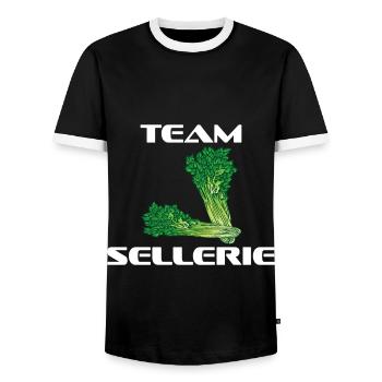 TEAM SELLERIE LUSTIGER SPRUCH GESCHENK - Männer Kontrast-T-Shirt - Schwarz/Weiß - Vorne - AI Model Female 172 light (172cm) & AI Model Male 178 light (178cm)