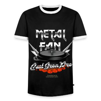 Metal Fan Cast Iron Pro | Dutch Oven T-shirts - Men's Ringer Shirt - black/white - Front - AI Model Female 172 light (172cm) & AI Model Male 178 light (178cm)