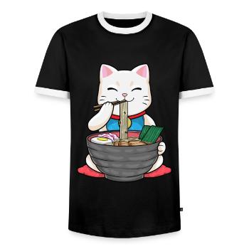 Japon Ramen Noodle Miso Cat Sushi - T-shirt contrasté Homme - noir/blanc - Devant - AI Model Female 172 light (172cm) & AI Model Male 178 light (178cm)
