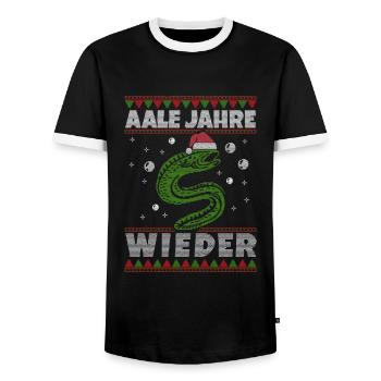 Weihnachten Angeln Angler Fischen Ugly Xmas - Männer Kontrast-T-Shirt - Schwarz/Weiß - Vorne - AI Model Female 172 light (172cm) & AI Model Male 178 light (178cm)