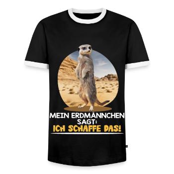 MEIN ERDMÄNNCHEN SAGT: ICH SCHAFFE DAS! - Männer Kontrast-T-Shirt - Schwarz/Weiß - Vorne - AI Model Female 172 light (172cm) & AI Model Male 178 light (178cm)