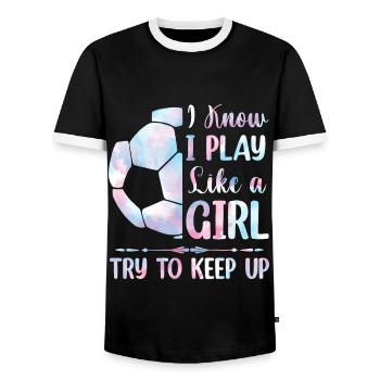Soccer Girls - Men's Ringer Shirt - black/white - Front - AI Model Female 172 light (172cm) & AI Model Male 178 light (178cm)