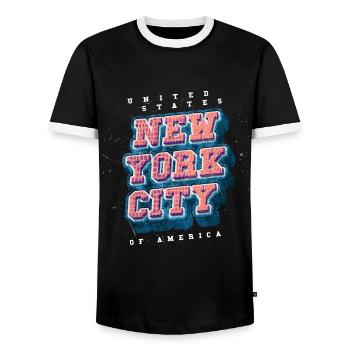 New York City NYC États-Unis America City Font - T-shirt contrasté Homme - noir/blanc - Devant - AI Model Female 172 light (172cm) & AI Model Male 178 light (178cm)