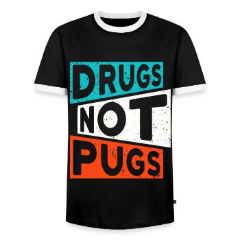 DRUGS NOT PUGS Drogen Spruch Mops - Männer Kontrast-T-Shirt - Schwarz/Weiß - Vorne - AI Model Female 172 light (172cm) & AI Model Male 178 light (178cm)