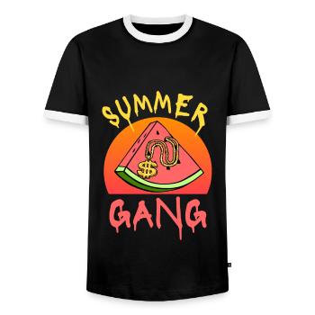 Summer gang gansgsta life chaîne en or NYC - T-shirt contrasté Homme - noir/blanc - Devant - AI Model Female 172 light (172cm) & AI Model Male 178 light (178cm)