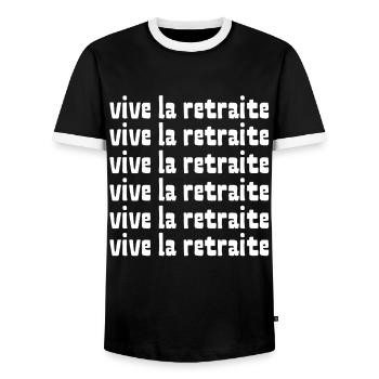 vive la retraite (6 lignes) - T-shirt contrasté Homme - noir/blanc - Devant - AI Model Female 172 light (172cm) & AI Model Male 178 light (178cm)