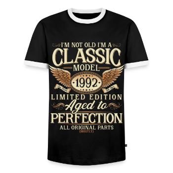 Né en 1992 Vintage Cadeau d’anniversaire - T-shirt contrasté Homme - noir/blanc - Devant - AI Model Female 172 light (172cm) & AI Model Male 178 light (178cm)