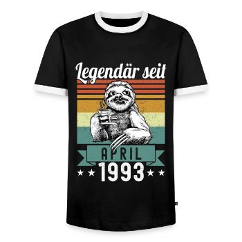 Faultier Legendär seit April 1993 Geburtstag - Männer Kontrast-T-Shirt - Schwarz/Weiß - Vorne - AI Model Female 172 light (172cm) & AI Model Male 178 light (178cm)