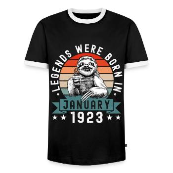 Legends Were Born In January 1923 Sloth Sloth - Men's Ringer Shirt - black/white - Front - AI Model Female 172 light (172cm) & AI Model Male 178 light (178cm)