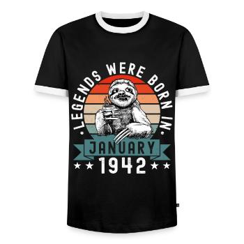 Legends Were Born In Januar 1942 Faultier Sloth - Männer Kontrast-T-Shirt - Schwarz/Weiß - Vorne - AI Model Female 172 light (172cm) & AI Model Male 178 light (178cm)